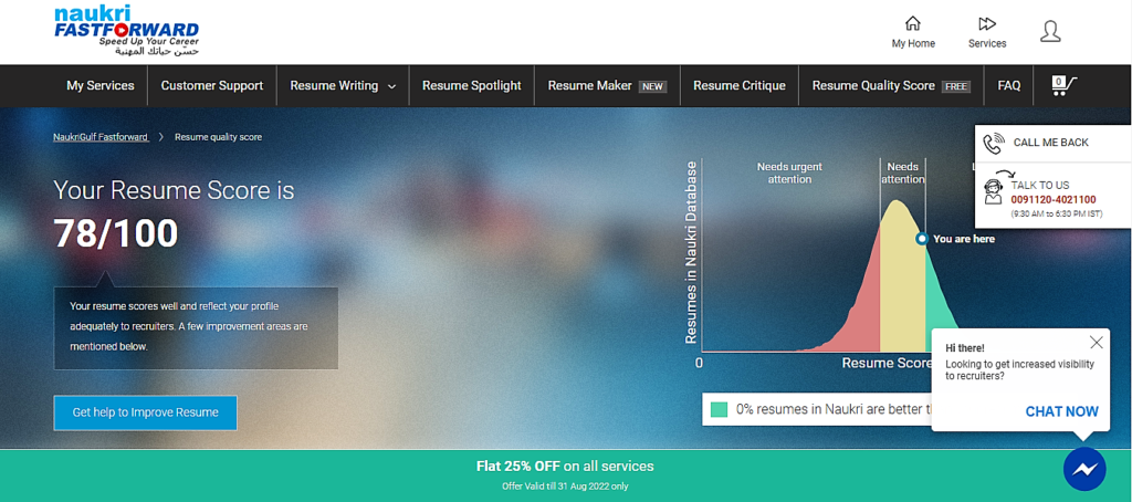 Free resume score checker on Naukrigulf