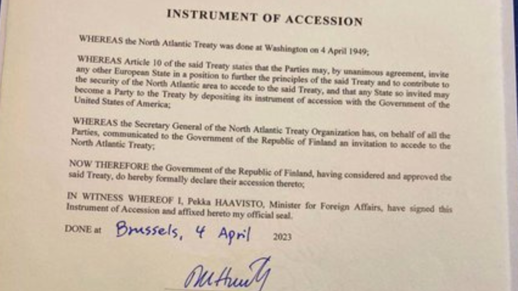 Finland Instrument of Accession in the NATO